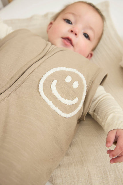 Saco de Dormir Meyco Baby Slub With Smile Applique Con Mangas Desmontables Topo/Blanco roto