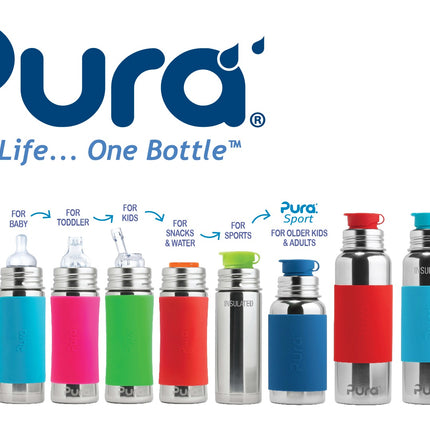 Pura sportfles RVS 550 ml + mint sportdop + mint sleeve