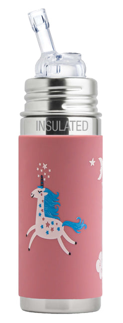 Pura thermos rietjesfles RVS 260 ml + silicone rietje + silicone reisdop + unicorn sleeve