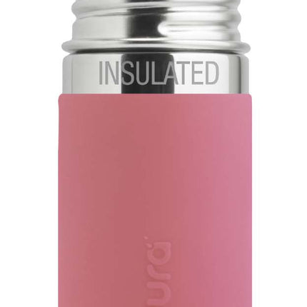 Pura thermos rietjesfles RVS 260 ml + silicone rietje + silicone reisdop + rose sleeve