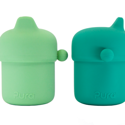 Vaso con boquilla de silicona Pura my-my™ 150 ml, paquete de 2 - Menta y musgo