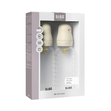 BIBS Baby Bottle Round Latex 2 pack 270 ml Medium Flow Ivory - BIBS - Babywinkel - 5713795265411