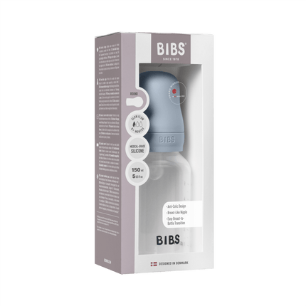 BIBS Baby Bottle Round Silicone 1 pack 150 ml Slow Flow Baby Blue - BIBS - Babywinkel - 5713795265428