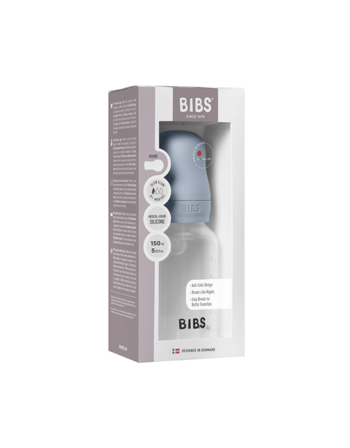 BIBS Baby Bottle Round Silicone 1 pack 150 ml Slow Flow Baby Blue - BIBS - Babywinkel - 5713795265428