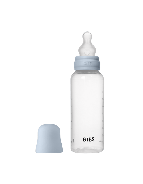 BIBS Baby Bottle Round Silicone 1 pack 270 ml Medium Flow Baby Blue - BIBS - Babywinkel - 5713795265466