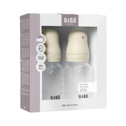 BIBS Baby Bottle Round Silicone 2 pack 150 ml Slow Flow Ivory - BIBS - Babywinkel - 5713795265503