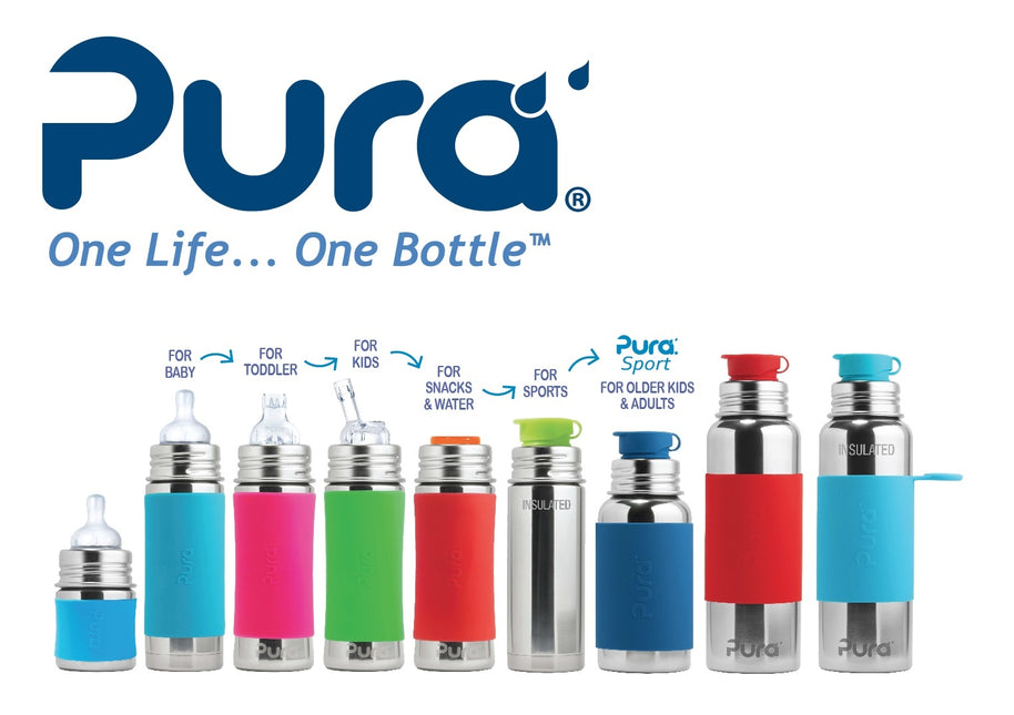 Pura Biberón Acero Inoxidable 325Ml Set Azul 4 piezas