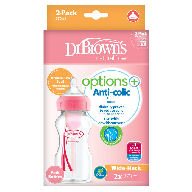 Dr. Opciones Brown's + Botella de cuello ancho 270 ml duopack rosa