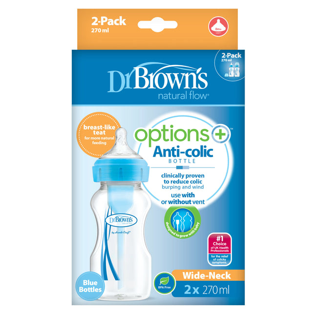 Dr. Opciones Brown's + Botella de cuello ancho 270ml duopack azul