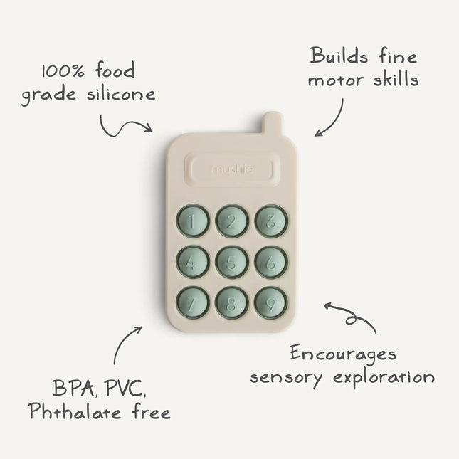 Mushie Juguete Educativo Teléfono a Presión Cambridge Azul