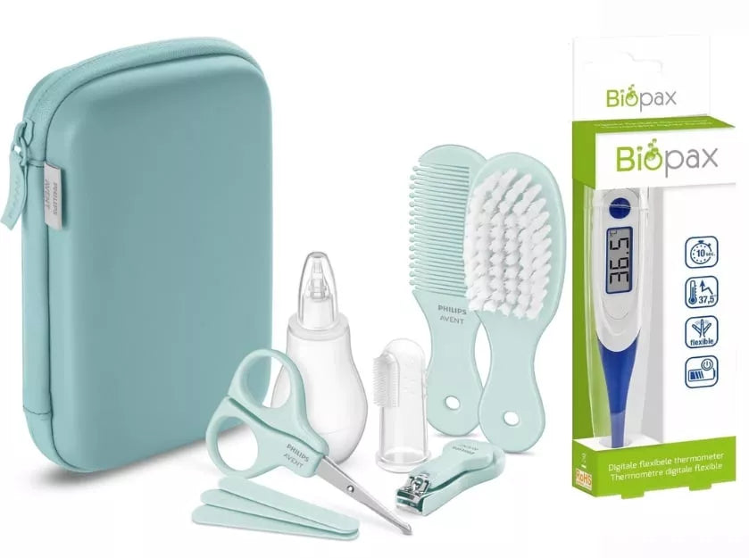 Kit de aseo para bebés Philips Avent Menta con termómetro Biopax