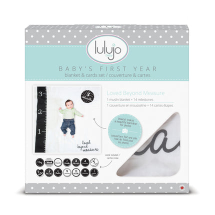 Lulujo Baby's First Year swaddle & cards set 100% algodón Amado sin medida