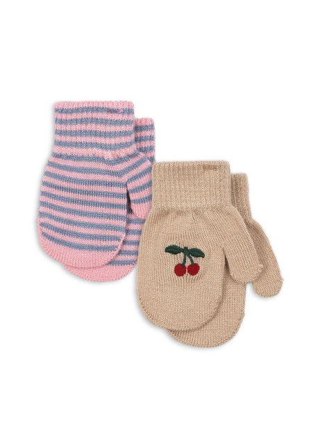 Konges Slojd 2 Pack Filla Mittens Cherry/Stripe